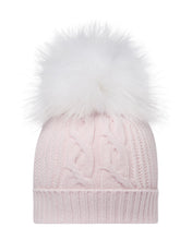 Load image into Gallery viewer, N.Peal Women's Cable Cashmere Hat With Fur Pom Chalk Pink
