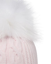 Load image into Gallery viewer, N.Peal Women's Cable Cashmere Hat With Fur Pom Chalk Pink

