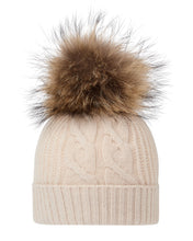 Load image into Gallery viewer, N.Peal Women's Cable Cashmere Hat With Fur Pom Ecru White
