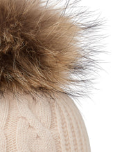 Load image into Gallery viewer, N.Peal Women's Cable Cashmere Hat With Fur Pom Ecru White
