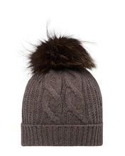 Load image into Gallery viewer, N.Peal Women's Cable Cashmere Hat With Fur Pom Otter Brown
