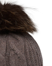 Load image into Gallery viewer, N.Peal Women's Cable Cashmere Hat With Fur Pom Otter Brown
