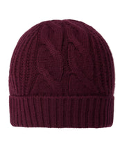 Load image into Gallery viewer, N.Peal Women's Cable Rib Cashmere Hat Bordeaux Red
