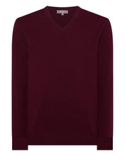 Load image into Gallery viewer, N.Peal Men's Burlington V Neck Cashmere Jumper Bordeaux Red
