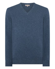 Load image into Gallery viewer, N.Peal Men's Burlington V Neck Cashmere Jumper Light Denim Blue
