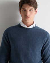 Load image into Gallery viewer, N.Peal Men's Oxford Round Neck Cashmere Jumper Light Denim Blue
