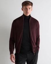 Load image into Gallery viewer, N.Peal Men's Hyde Fine Gauge Cashmere Full Zip Jumper Claret Red
