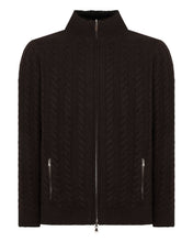 Load image into Gallery viewer, N.Peal Men's Aspen Cashmere Cable Fur Cardigan Chocolate Brown
