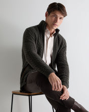 Load image into Gallery viewer, N.Peal Men's Richmond Cable Cashmere Cardigan Arabica Khaki Green
