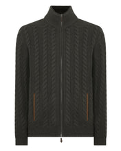 Load image into Gallery viewer, N.Peal Men's Richmond Cable Cashmere Cardigan Arabica Khaki Green
