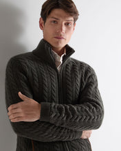 Load image into Gallery viewer, N.Peal Men's Richmond Cable Cashmere Cardigan Arabica Khaki Green
