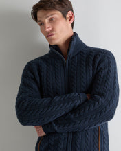 Load image into Gallery viewer, N.Peal Men's Richmond Cable Cashmere Cardigan Indigo Blue
