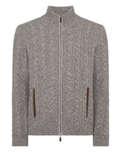Load image into Gallery viewer, N.Peal Men's Richmond Cable Cashmere Cardigan Soft Truffle Brown Marl
