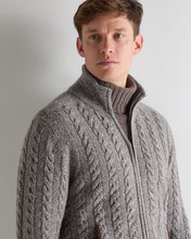 Load image into Gallery viewer, N.Peal Men's Richmond Cable Cashmere Cardigan Soft Truffle Brown Marl
