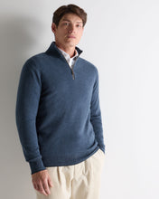 Load image into Gallery viewer, N.Peal Men's Carnaby Half Zip Cashmere Jumper Light Denim Blue
