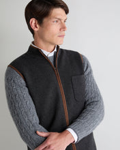Load image into Gallery viewer, N.Peal Men's Shaftesbury Suede Trim Cashmere Gilet Deep Charcoal Grey
