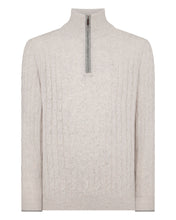 Load image into Gallery viewer, N.Peal Men's Albemarle Cable Half Zip Cashmere Jumper Nougat Brown Marl
