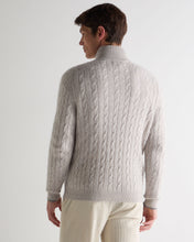 Load image into Gallery viewer, N.Peal Men's Albemarle Cable Half Zip Cashmere Jumper Nougat Brown Marl
