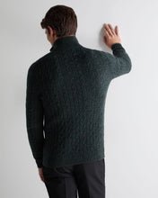 Load image into Gallery viewer, N.Peal Men's Albemarle Cable Half Zip Cashmere Jumper Green Melange
