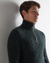 Load image into Gallery viewer, N.Peal Men's Albemarle Cable Half Zip Cashmere Jumper Green Melange
