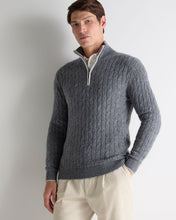 Load image into Gallery viewer, N.Peal Men's Albemarle Cable Half Zip Cashmere Jumper Grey Melange
