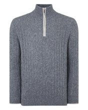 Load image into Gallery viewer, N.Peal Men's Albemarle Cable Half Zip Cashmere Jumper Grey Melange

