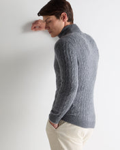 Load image into Gallery viewer, N.Peal Men's Albemarle Cable Half Zip Cashmere Jumper Grey Melange
