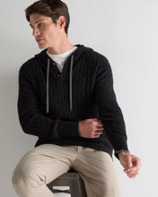 Load image into Gallery viewer, N.Peal Men's Fitzrovia Cable Cashmere Hoodie Charcoal Grey Melange
