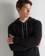 Load image into Gallery viewer, N.Peal Men's Fitzrovia Cable Cashmere Hoodie Charcoal Grey Melange
