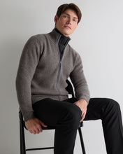 Load image into Gallery viewer, N.Peal Men's Lambeth Rib Full Zip Cashmere Cardigan Wood Smoke Brown
