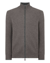 Load image into Gallery viewer, N.Peal Men's Lambeth Rib Full Zip Cashmere Cardigan Wood Smoke Brown
