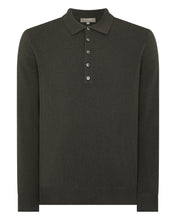 Load image into Gallery viewer, N.Peal Men's Greenwich Cashmere Polo Shirt Arabica Khaki Green
