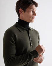 Load image into Gallery viewer, N.Peal Men's Greenwich Cashmere Polo Shirt Arabica Khaki Green
