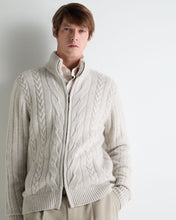 Load image into Gallery viewer, N.Peal Men's Colorado Cable Fur Trim Cashmere Jacket Ash Grey Marl
