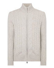 Load image into Gallery viewer, N.Peal Men's Colorado Cable Fur Trim Cashmere Jacket Ash Grey Marl
