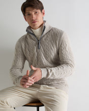 Load image into Gallery viewer, N.Peal Men's Fur Trim Half Zip Cashmere Jumper Nougat Brown Marl

