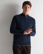 Load image into Gallery viewer, N.Peal Men's Half Button Cashmere Jumper Indigo Blue
