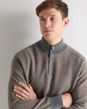 Load image into Gallery viewer, N.Peal Men's Half Button Herringbone Cashmere Jumper Truffle Houndstooth Grey
