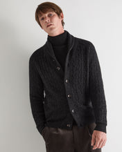 Load image into Gallery viewer, N.Peal Men's Garrick Shawl Cable Cashmere Cardigan Charcoal Grey Melange
