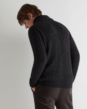 Load image into Gallery viewer, N.Peal Men's Garrick Shawl Cable Cashmere Cardigan Charcoal Grey Melange
