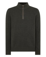 Load image into Gallery viewer, N.Peal Men's Fur Trim Half Zip Cashmere Jumper Arabica Khaki Green
