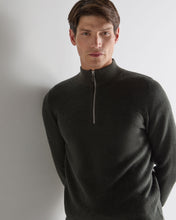 Load image into Gallery viewer, N.Peal Men's Temple Jacquard Half Zip Cashmere Jumper Arabica Khaki Green
