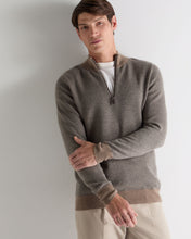 Load image into Gallery viewer, N.Peal Men's Temple Jacquard Half Zip Cashmere Jumper Smoky Herringbone Grey
