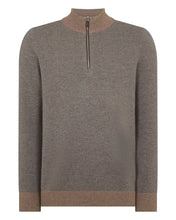 Load image into Gallery viewer, N.Peal Men's Temple Jacquard Half Zip Cashmere Jumper Smoky Herringbone Grey

