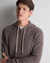 Load image into Gallery viewer, N.Peal Men's Fulham Cable Zip Cashmere Hoodie Otter Brown
