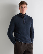 Load image into Gallery viewer, N.Peal Men's Beauchamp Half Button Cashmere Jumper Indigo Blue

