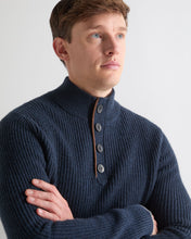 Load image into Gallery viewer, N.Peal Men's Beauchamp Half Button Cashmere Jumper Indigo Blue
