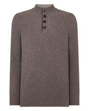Load image into Gallery viewer, N.Peal Men's Beauchamp Half Button Cashmere Jumper Otter Brown
