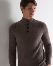 Load image into Gallery viewer, N.Peal Men's Beauchamp Half Button Cashmere Jumper Otter Brown
