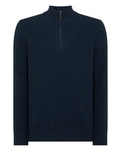 Load image into Gallery viewer, N.Peal Men's Ribbed Half Zip Cashmere Jumper Indigo Blue
